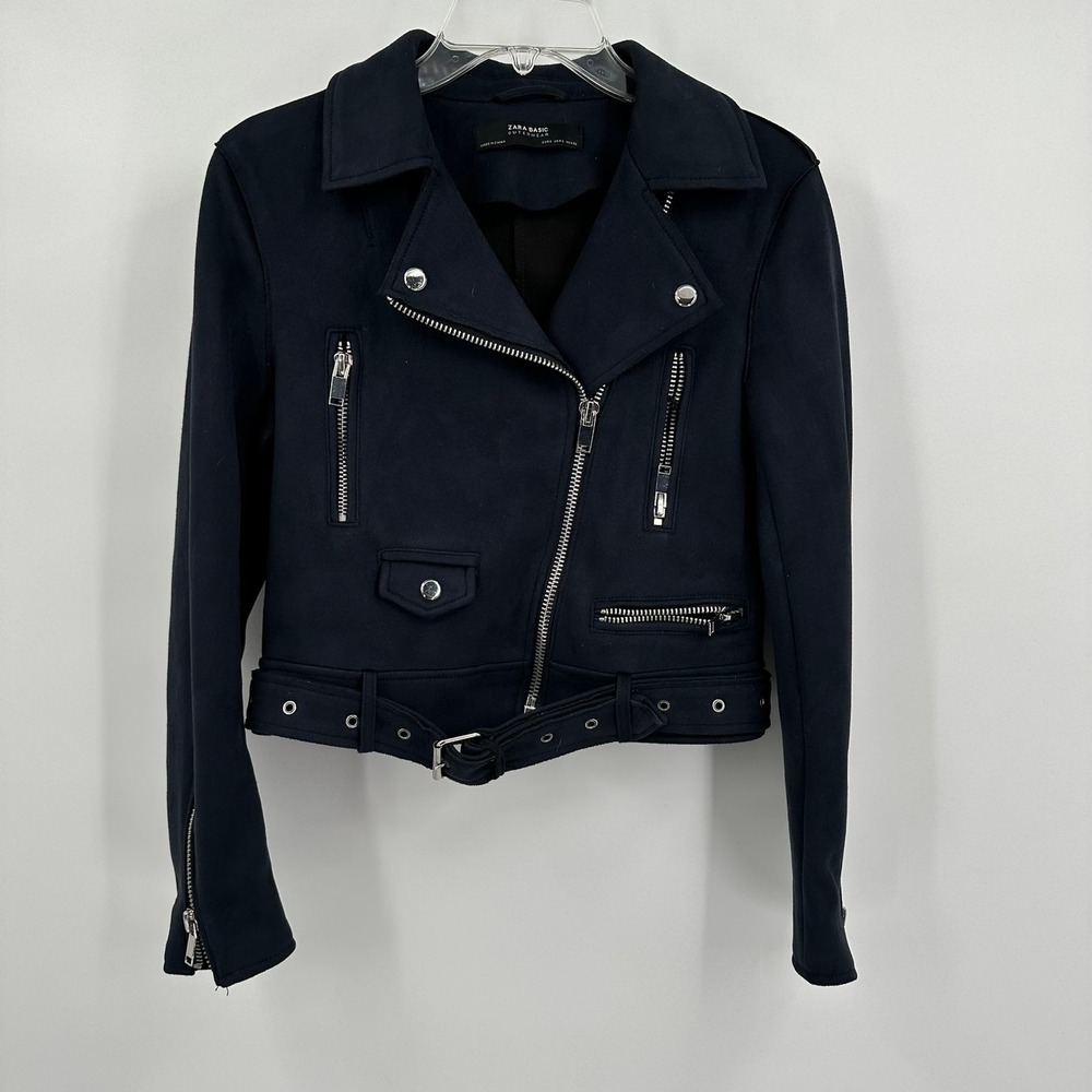 Zara Womens Edgy Biker Moto Jacket Size S Faux Suede Cropped Rocker Punk Goth
